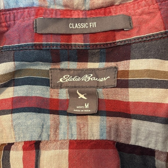 Eddie Bauer men’s blue and red short sleeve button down shirt size medium - Picture 7 of 8